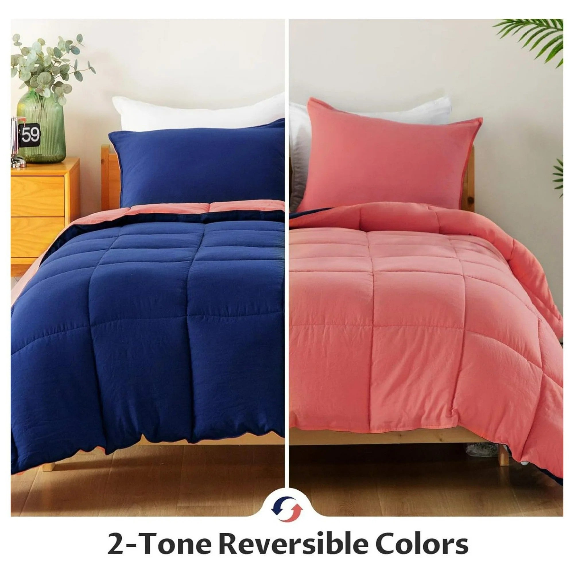 Navy & Coral Reversible All Season Down Alternative Comforter Bedding Set