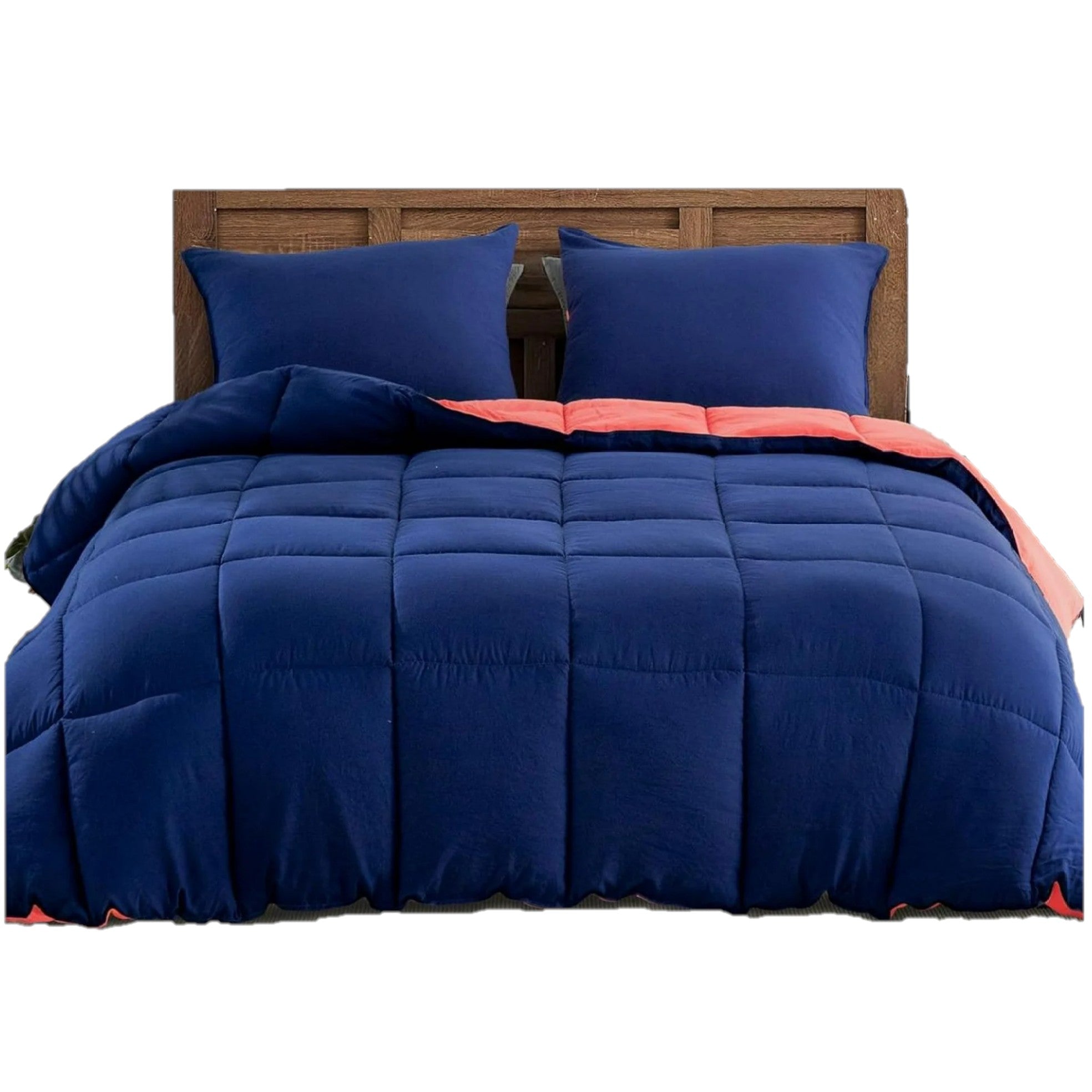 Navy & Coral Reversible All Season Down Alternative Comforter Bedding Set