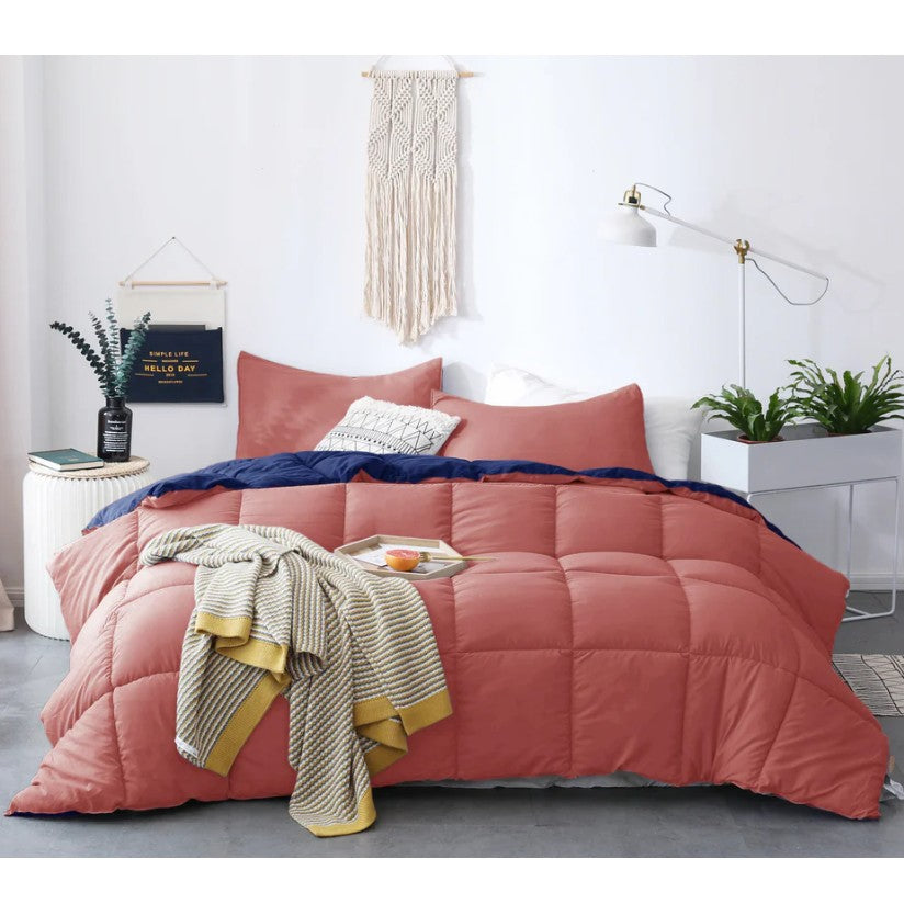 Navy & Coral Reversible All Season Down Alternative Comforter Bedding Set
