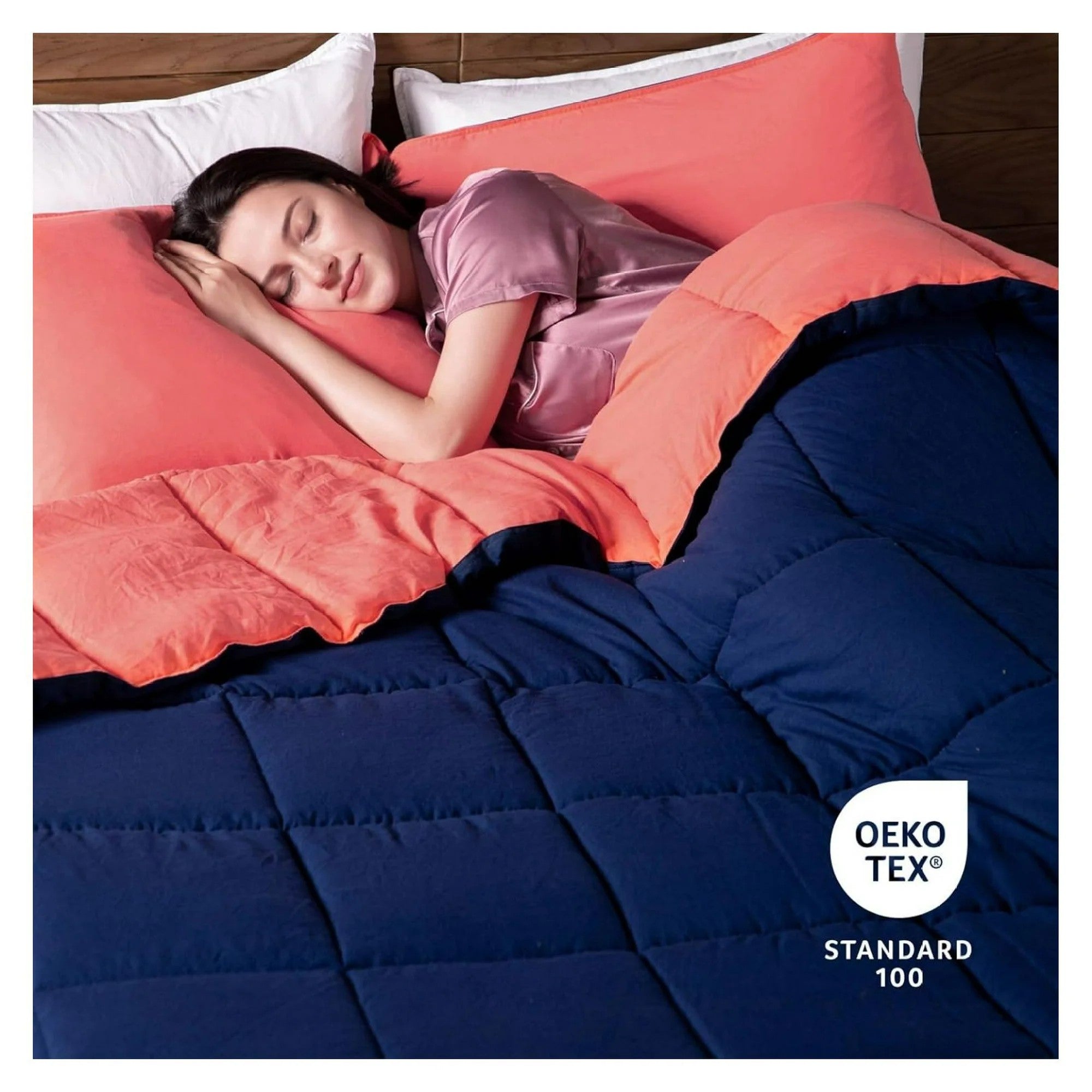 Navy & Coral Reversible All Season Down Alternative Comforter Bedding Set