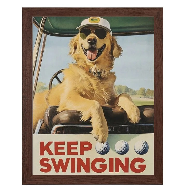 Keep Swinging Golf Golden Retriever Dog Framed Wall Art