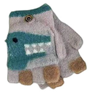 Dinosaur Toddler Winter Convertible Fingerless Gloves with Mitten Cover (Assorted Colors)