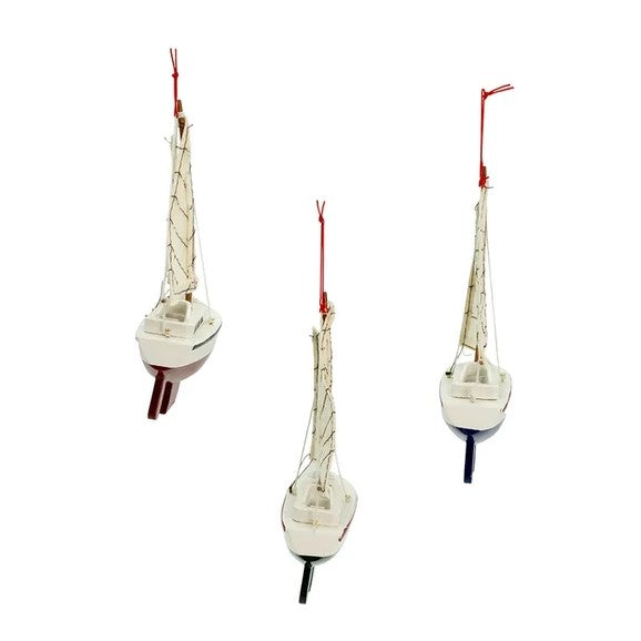 Nautical Wooden Yacht Sailboat Christmas Tree Ornament (Blue)