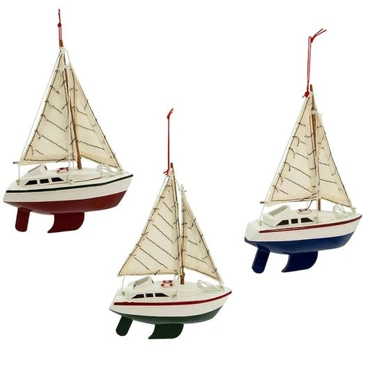 Nautical Wooden Yacht Sailboat Christmas Tree Ornament (Blue)