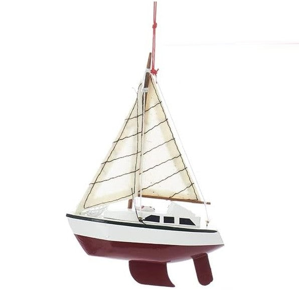 Nautical Wooden Yacht Sailboat Christmas Tree Ornament (Red)