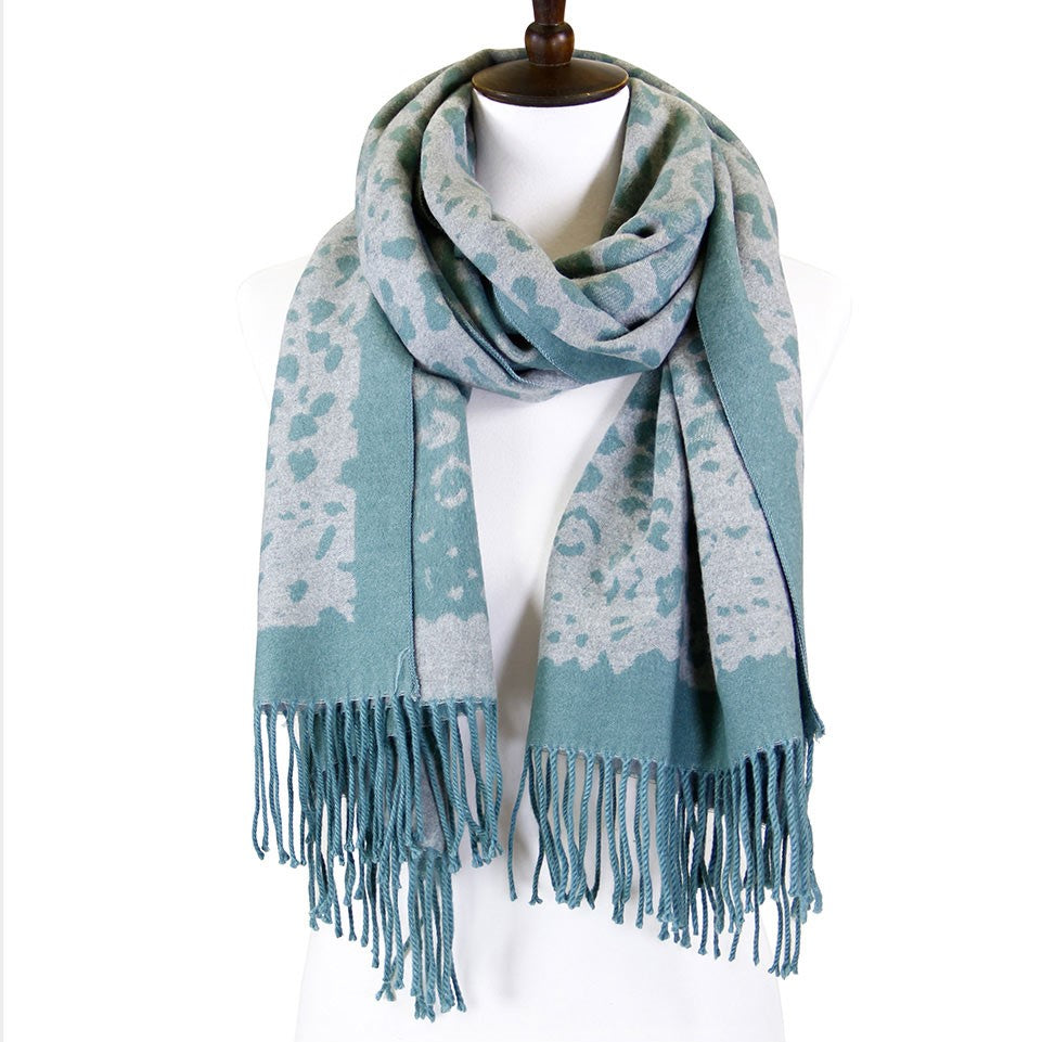 Leopard Cashmere Feel Oblong Scarf (Mint)