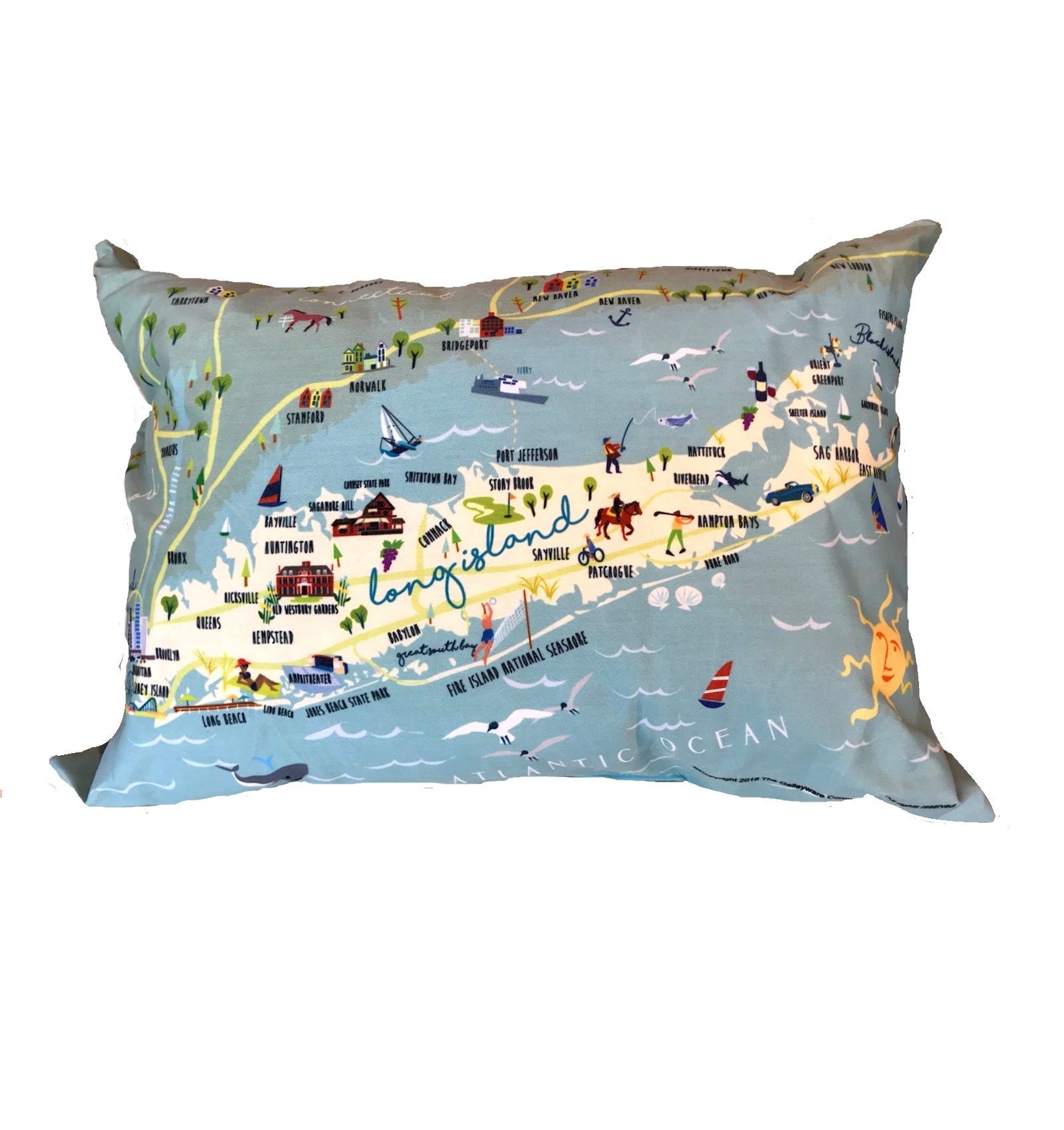 Long Island Map Lumbar Throw Pillow (Indoor, Outdoor)