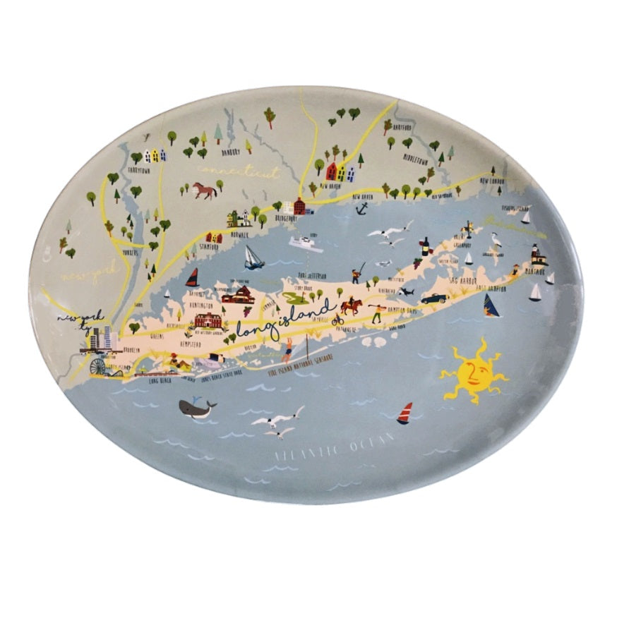 Long Island Map Melamine Oval Platter