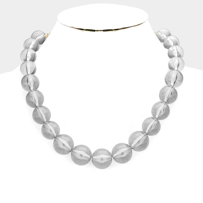 Lucite Ball Collar Bib Necklace - Smokey Grey