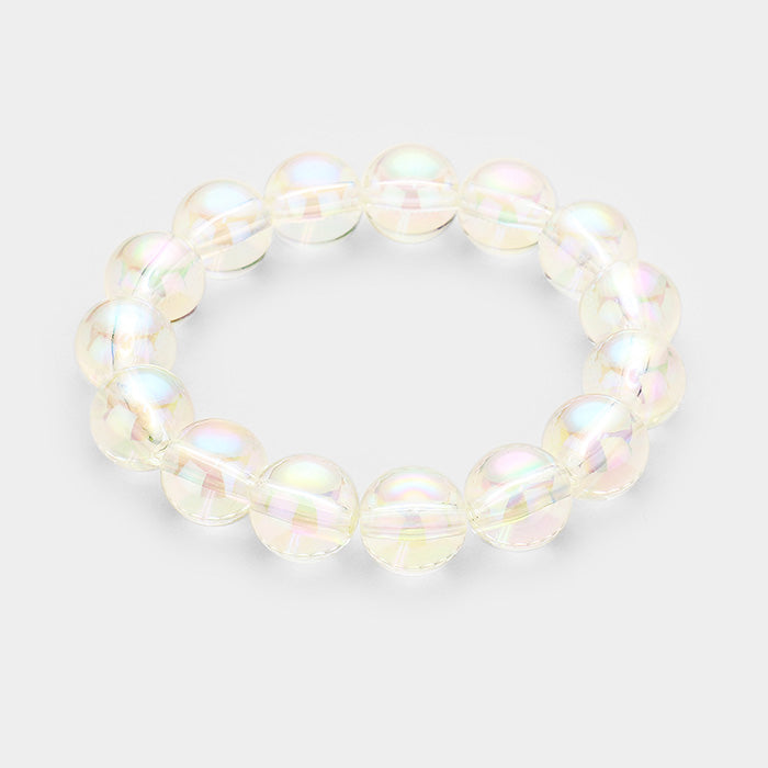 Lucite Ball Stretch Bracelet - Iridescent Clear