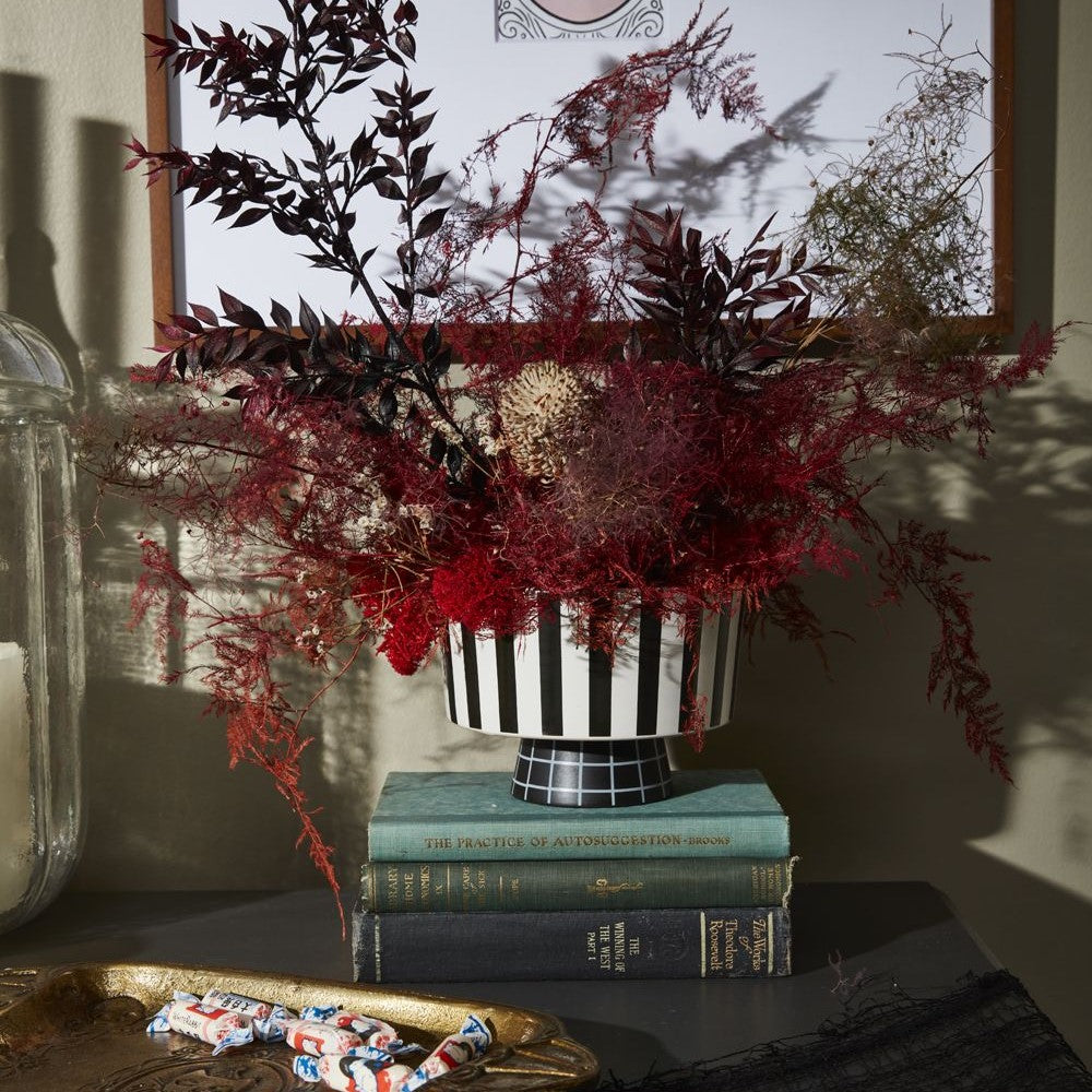 Black and White Footed Planter, Bowl, Compote, Pedestal Vase