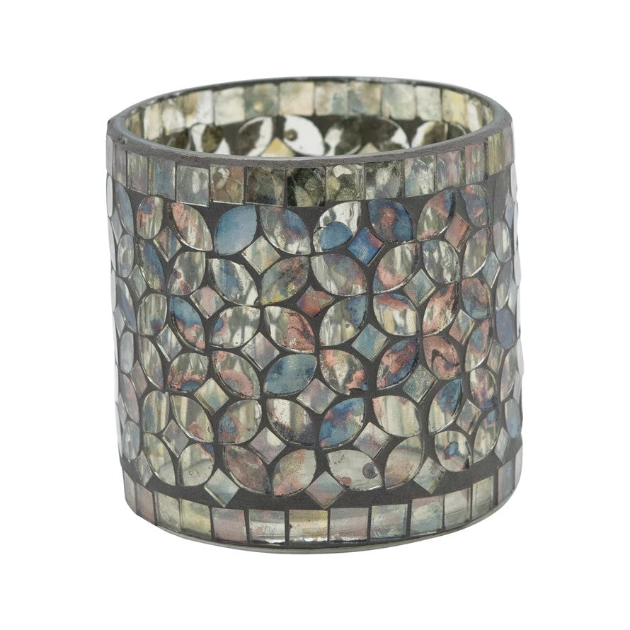 Mosaic Mercury Glass Votive Candle Holder & Vase (Aqua Blue)