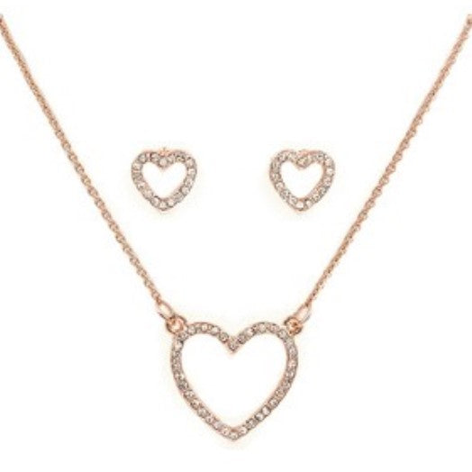 Metal Heart Cut Out Necklace Set (rose gold)
