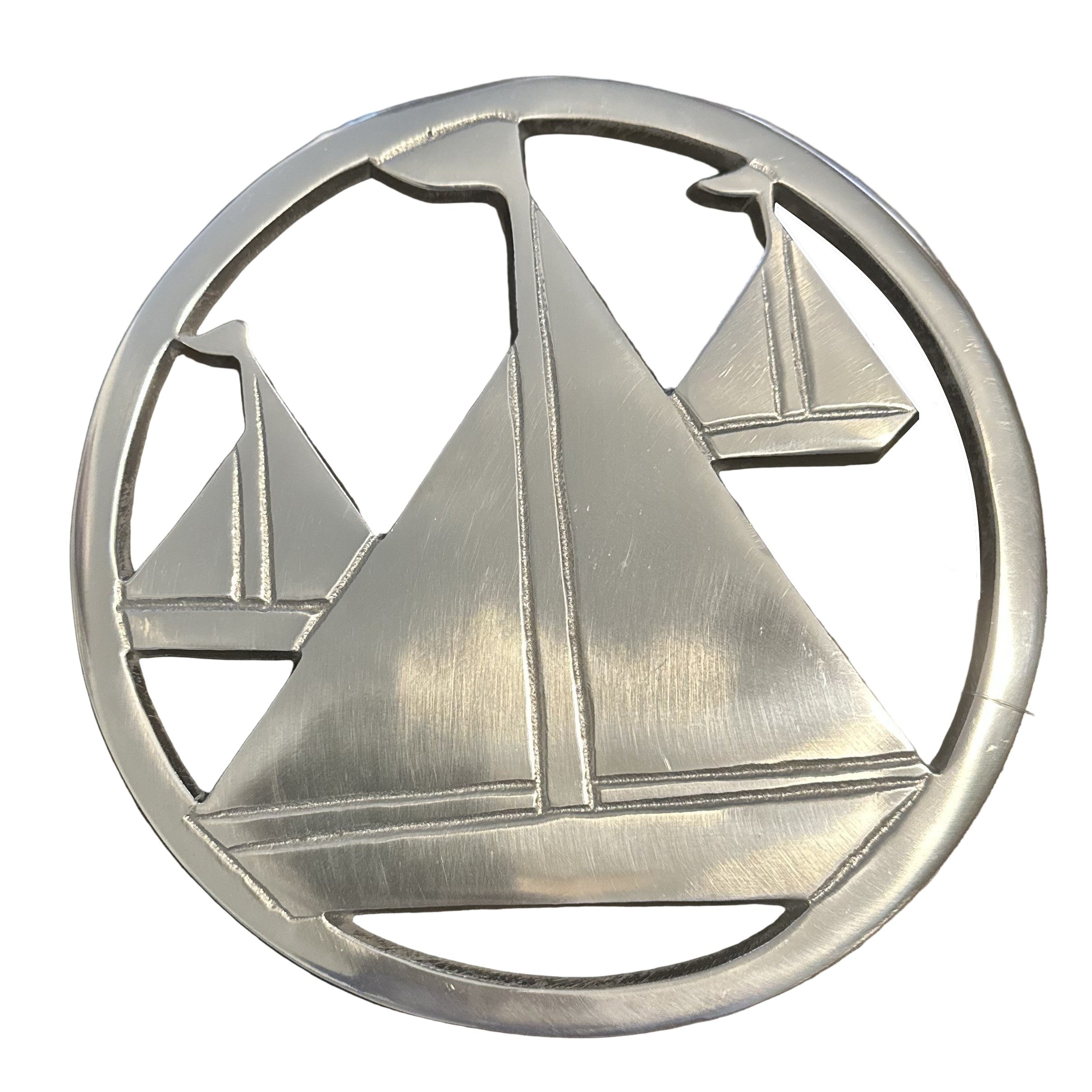 Silver Sailboat Round Trivet