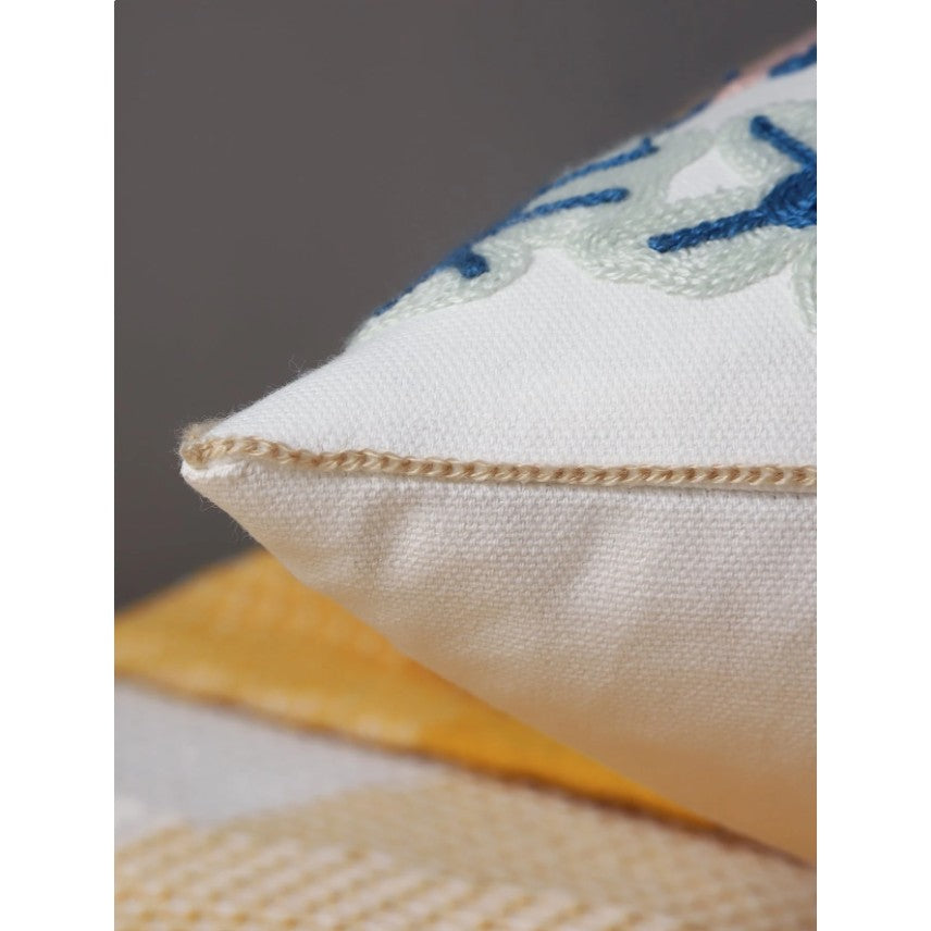 Crewel Embroidered Floral Throw Pillow Cover