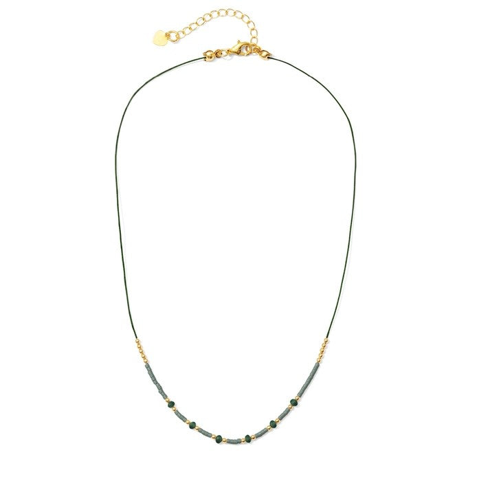 Miyuki Delica Beaded Cotton String Necklace (Green)