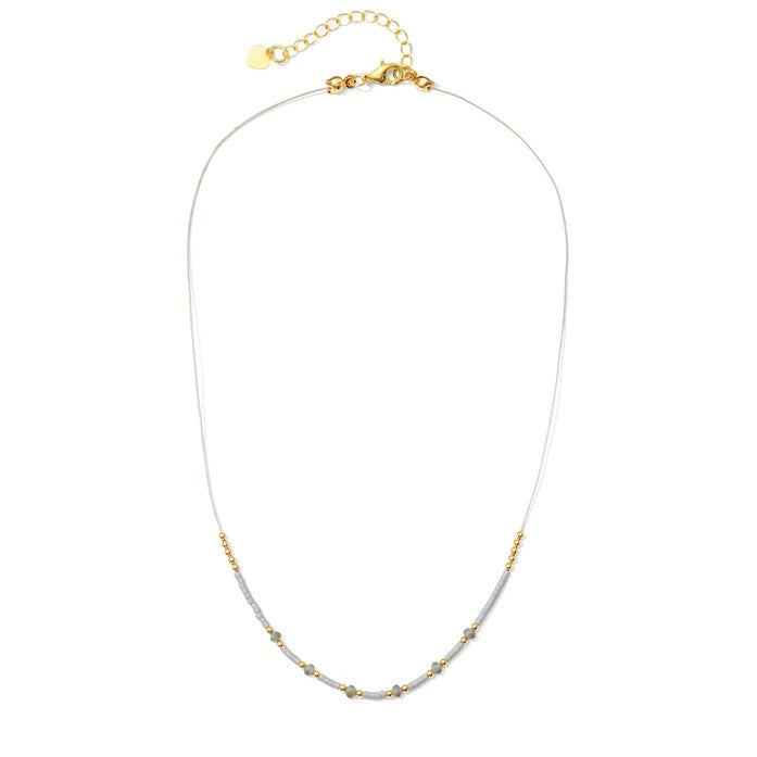 Miyuki Delica Beaded Cotton String Necklace (Grey)