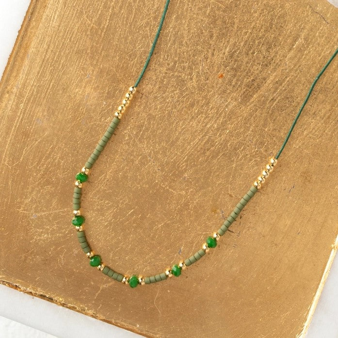 Miyuki Delica Beaded Cotton String Necklace (White)