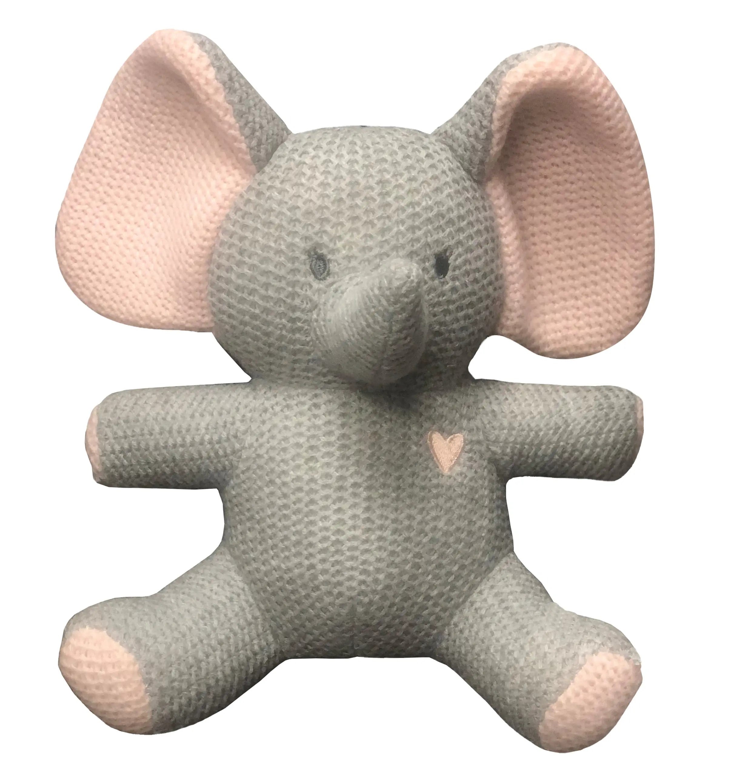 Gray & Pink Elephant Knit Rattle