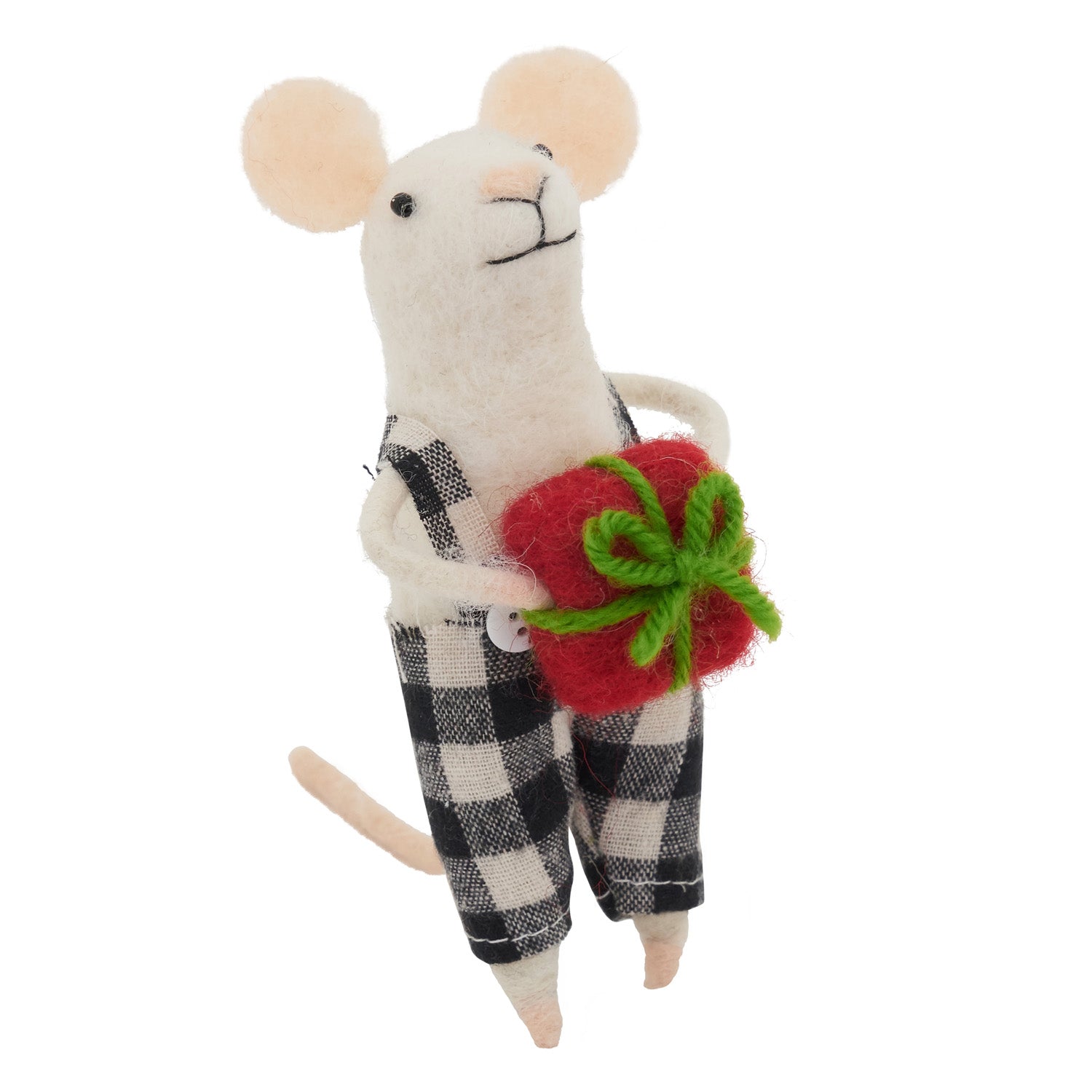 Mouse - Buffalo Plaid Check Overalls with Christmas Gift