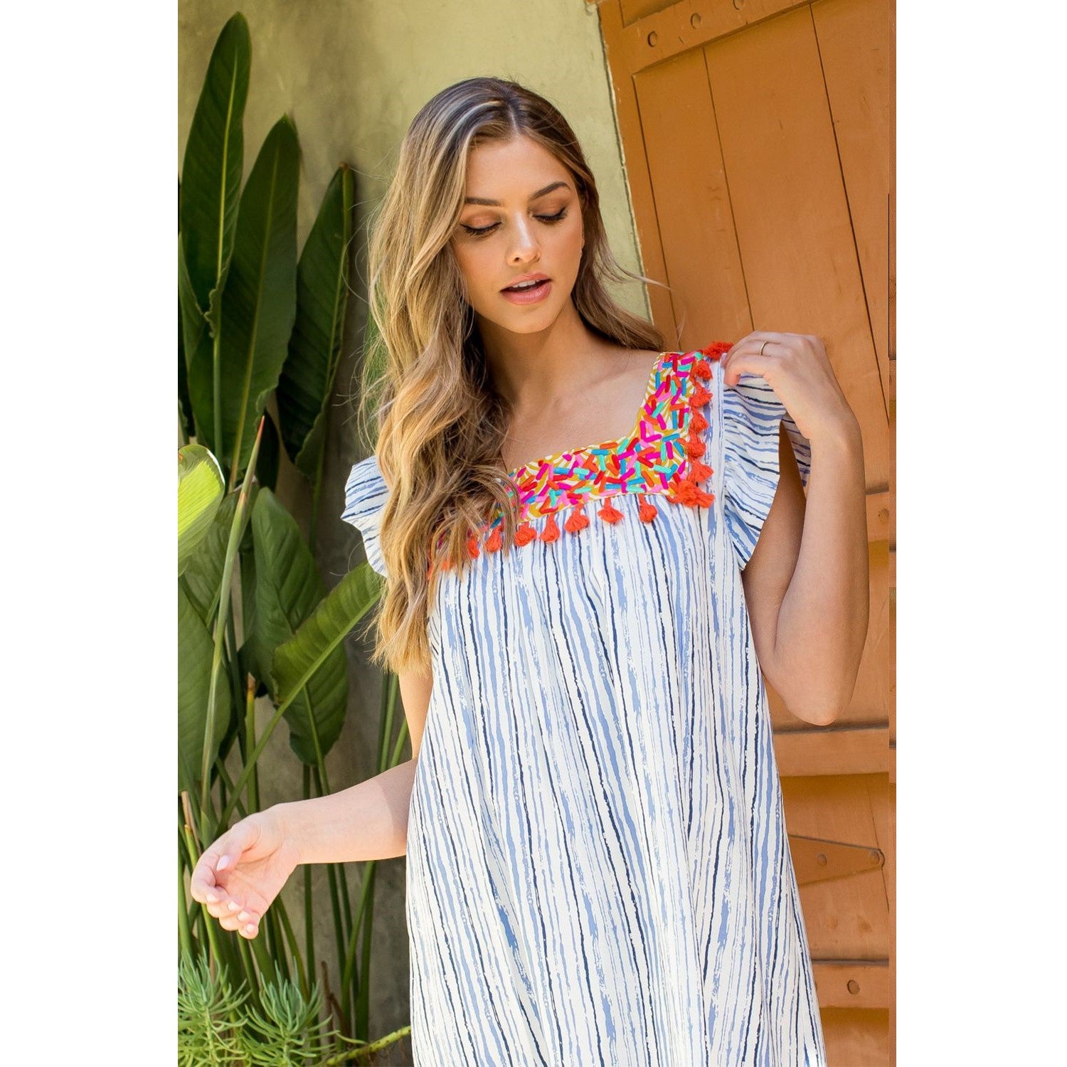 Blue, White, Multicolored Embroidered Sun THML Dress with Tassels (Assorted Sizes)