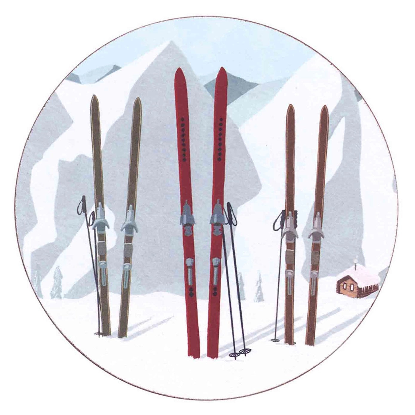 Nordic Skis Round Coasters, Set of 4