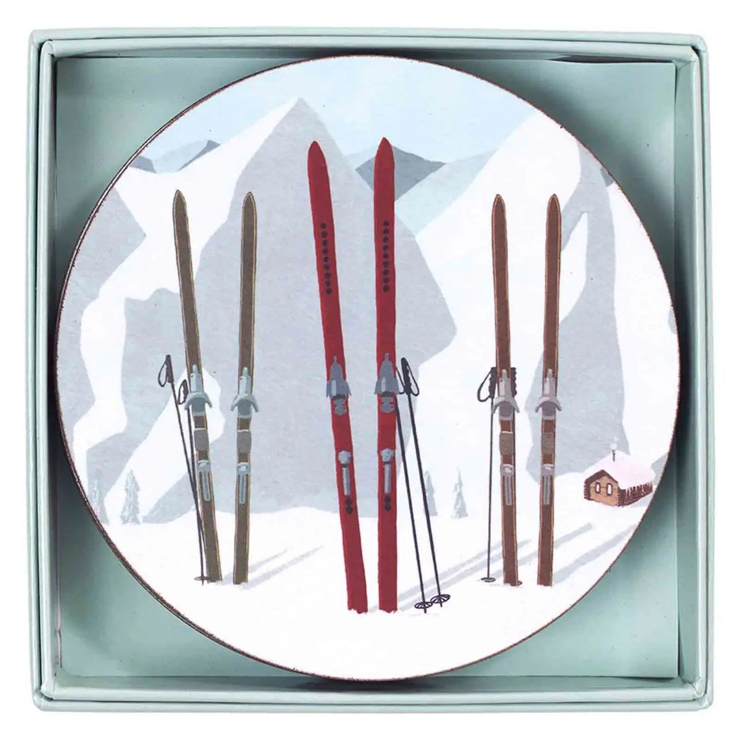 Nordic Skis Round Coasters, Set of 4