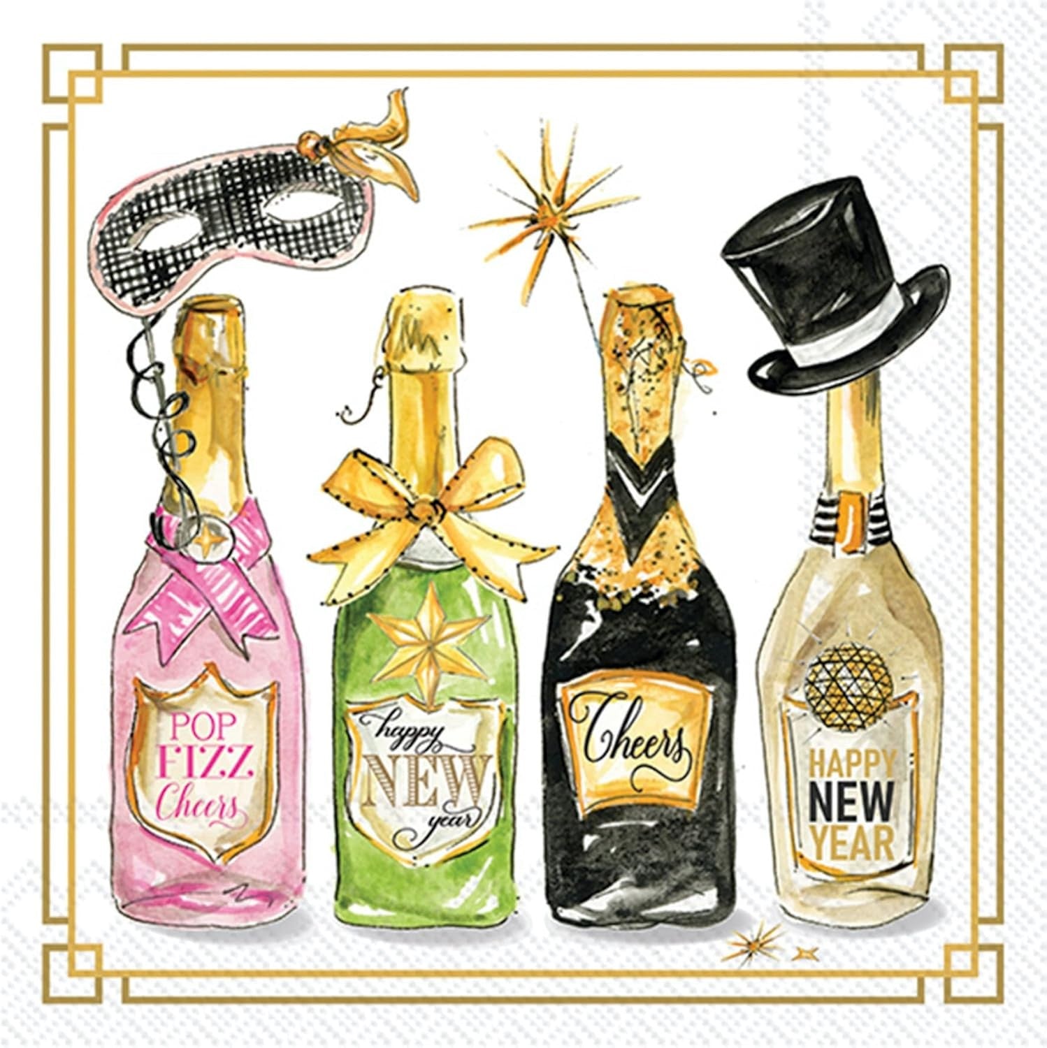 New Year's Wine & Liquor Bottles Paper Cocktail Beverage Napkins – 20 Per Package