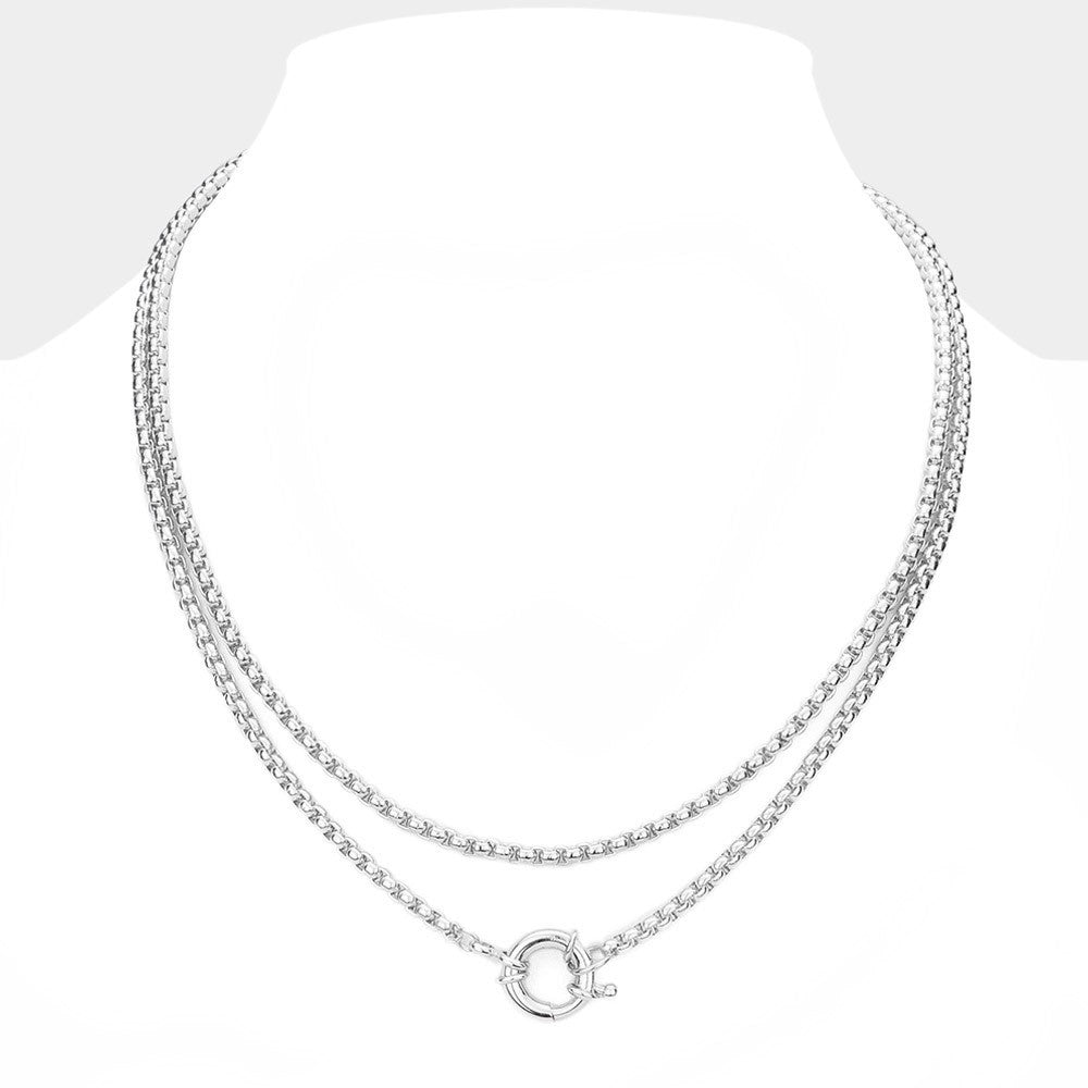 Ring Pendant Double Layered Chain Necklace (Silver)