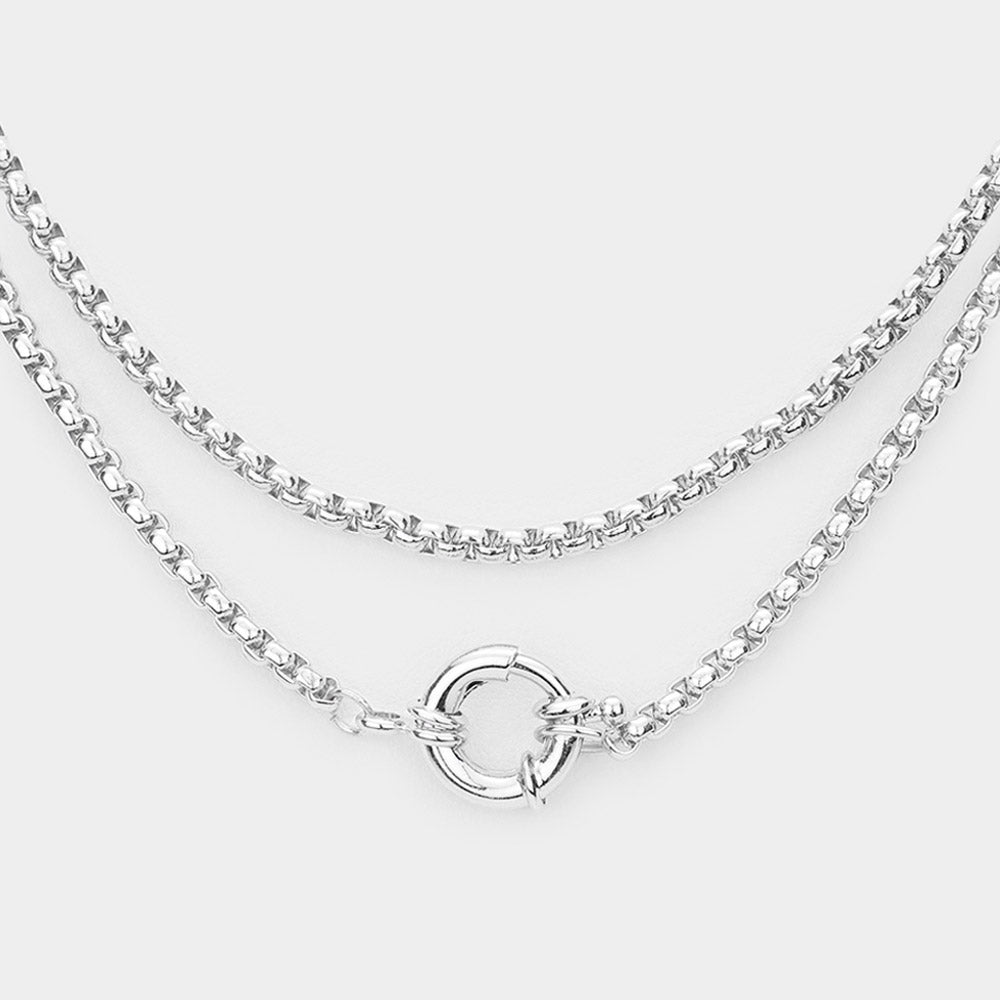 Ring Pendant Double Layered Chain Necklace (Silver)