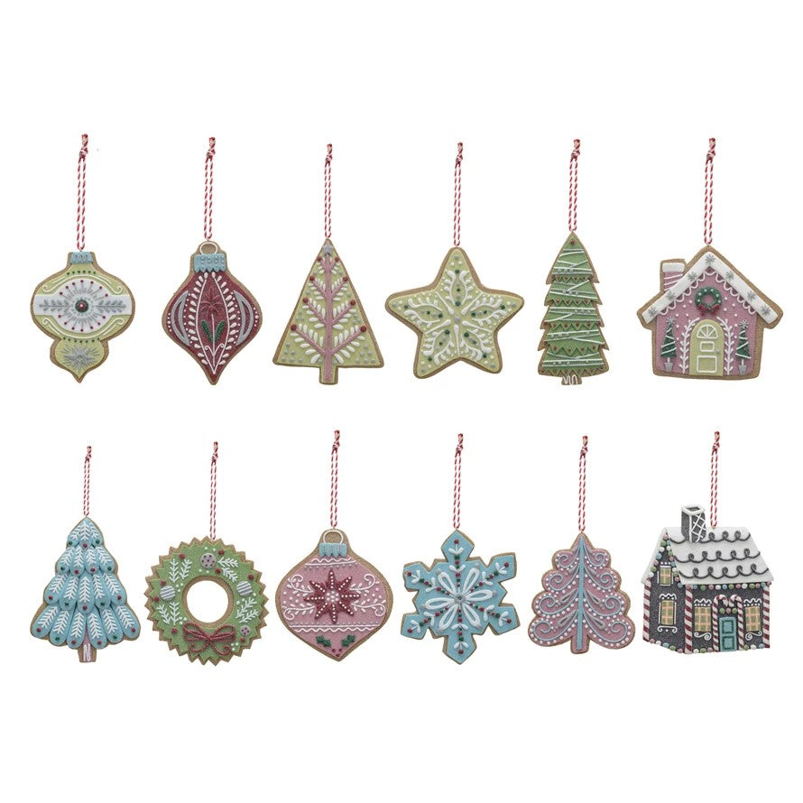 Pastel Clay Dough Holiday Cookie Christmas Tree Ornament (Set of 12)