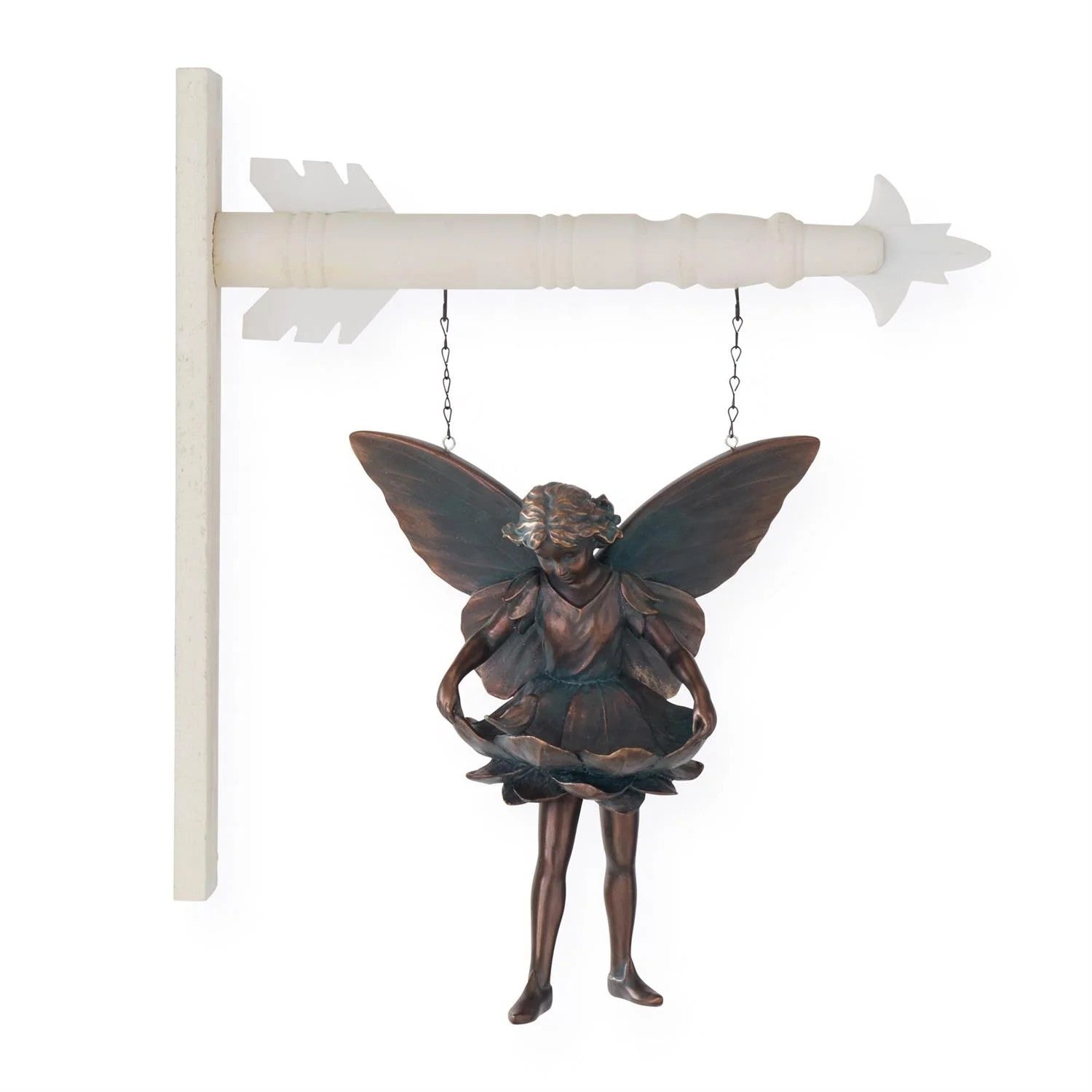 Patina Green & Copper Resin Fairy Bird Bath Hanging Arrow Replacement Sign