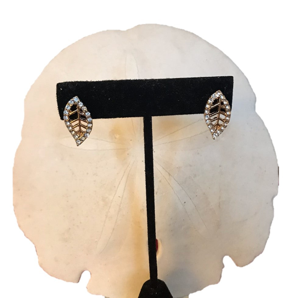 Pave "Gold" Leaf Stud Earrings