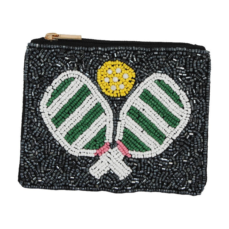Pickleball Paddle Seed Beaded Pouch Bag Coin Purse