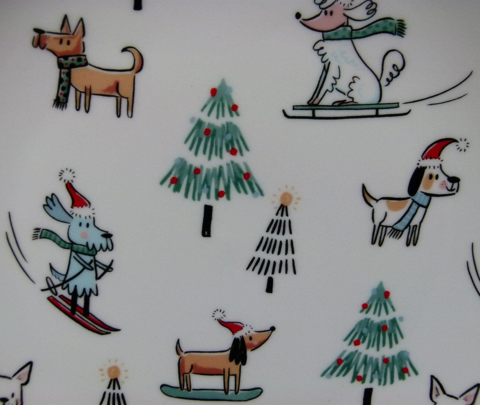 Pupski Winter Dog Skiing & Sledding Dish Plate (Set of 4)