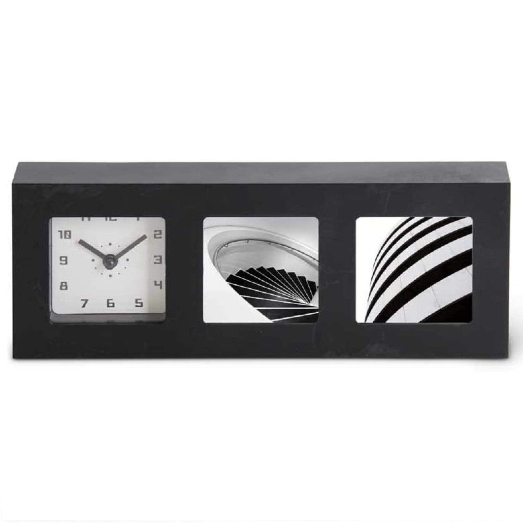Modern Rectangular Tabletop Photo Frame Analog Clock (black)