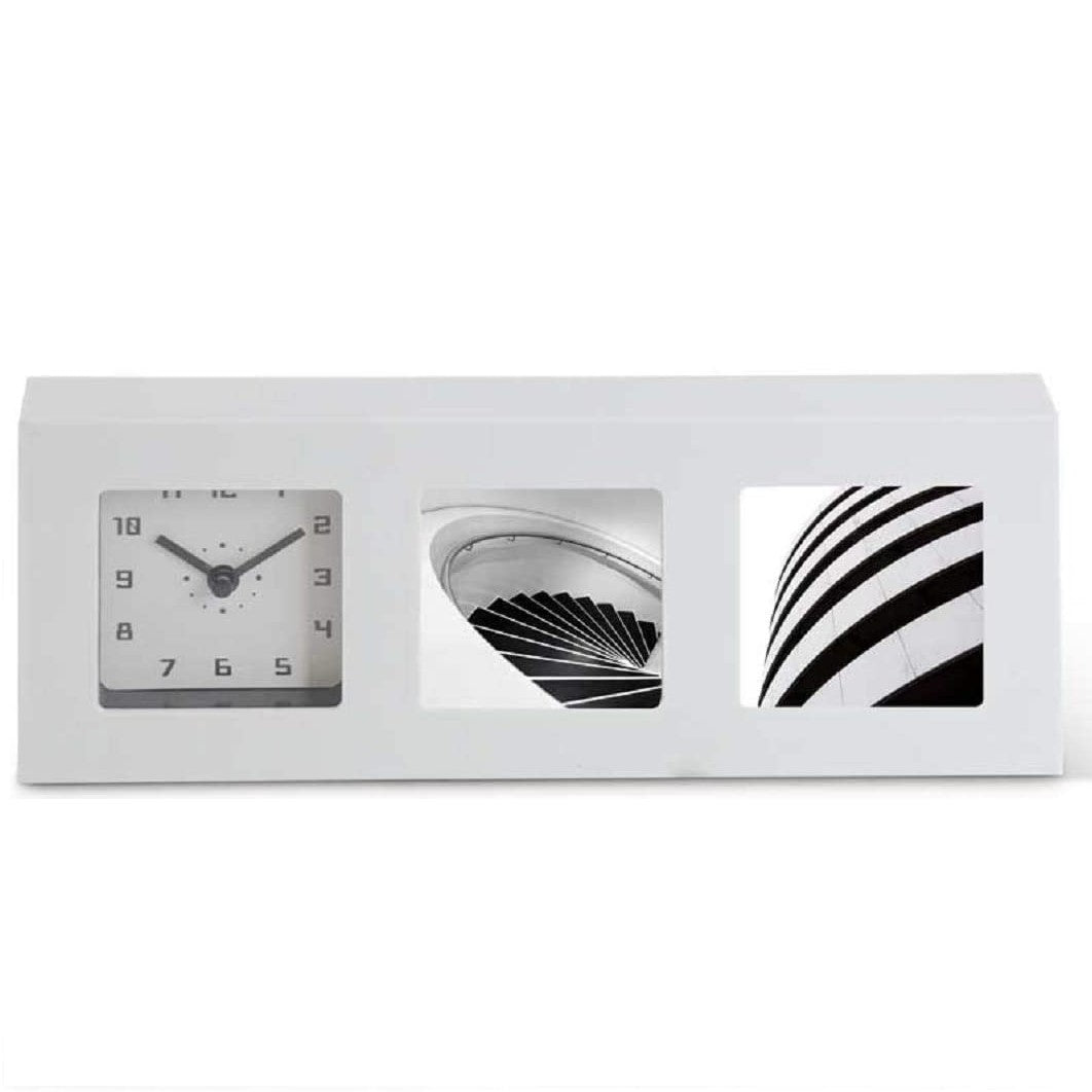 Modern Rectangular Tabletop Photo Frame Analog Clock (white)