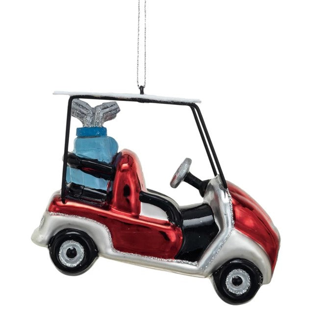 Glass Red Golf Cart Christmas Tree Ornament
