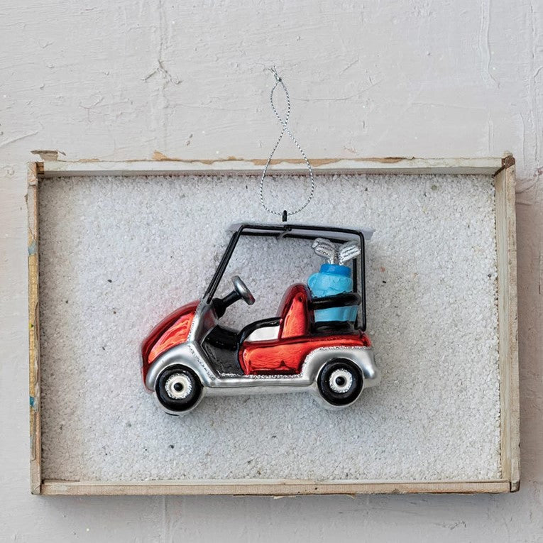 Glass Red Golf Cart Christmas Tree Ornament