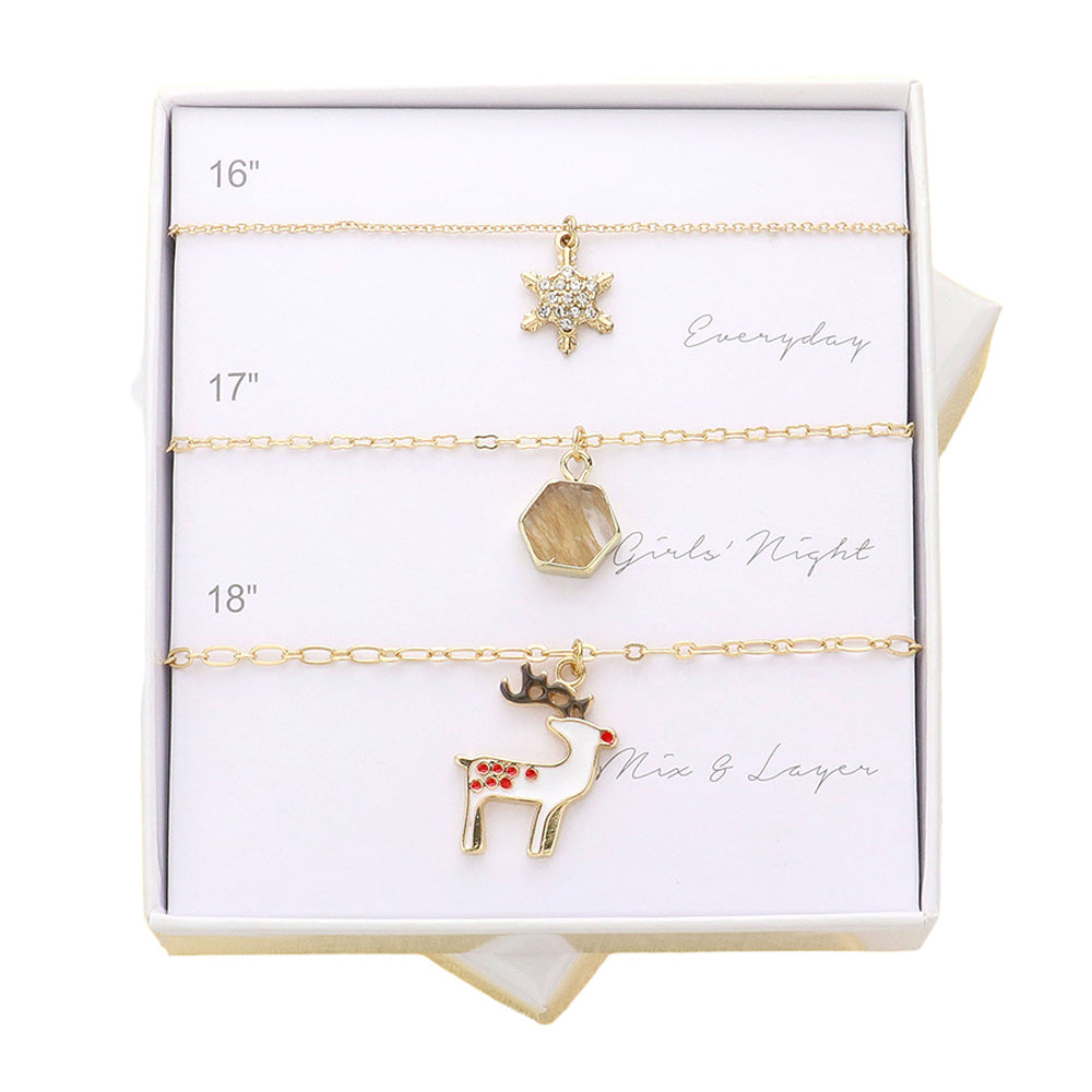Snowflake, Natural Stone, Rudolph Pendant Necklaces (3 Piece Set)