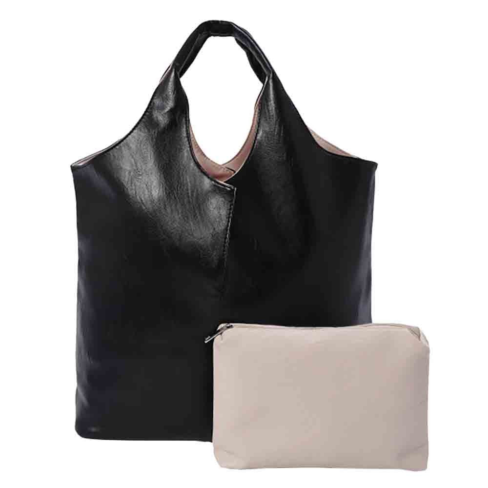 Reversible Purse Tote and Pouch Bag Set (Black)