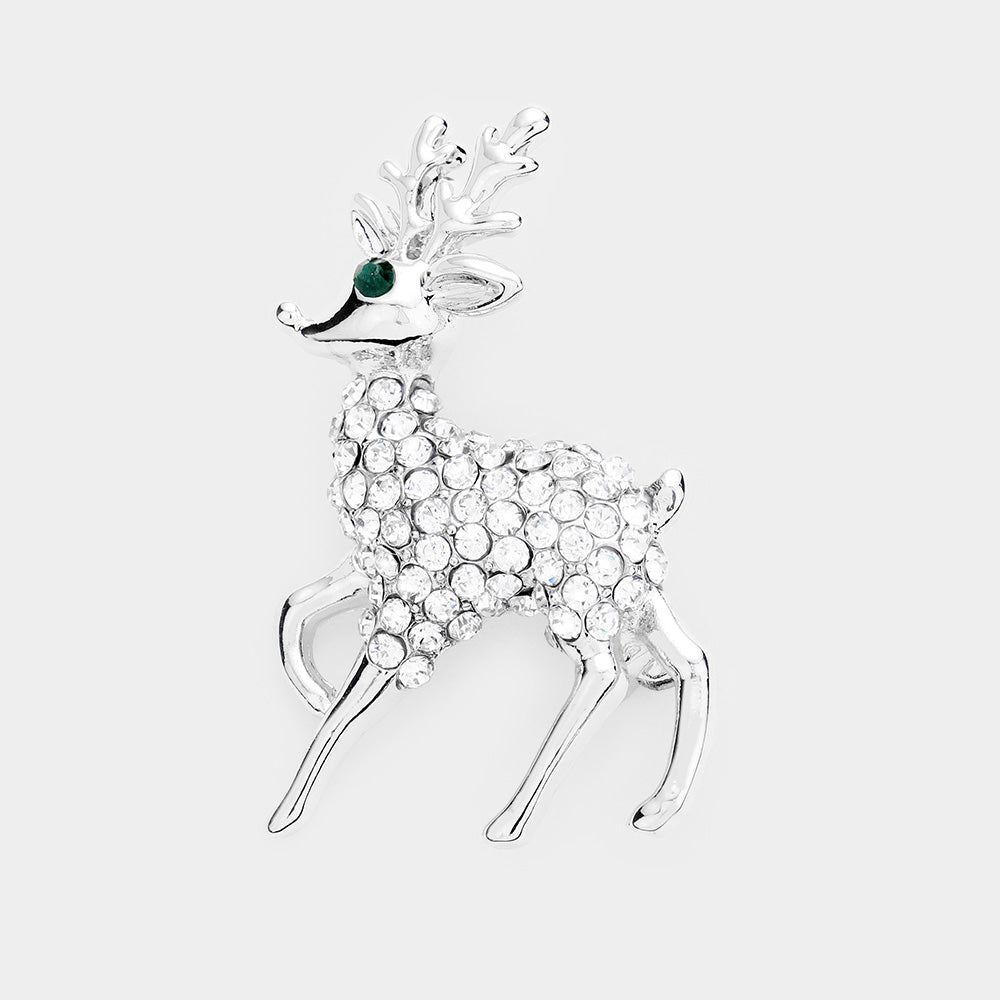 Rhinestone Crystal Reindeer Pin Brooch