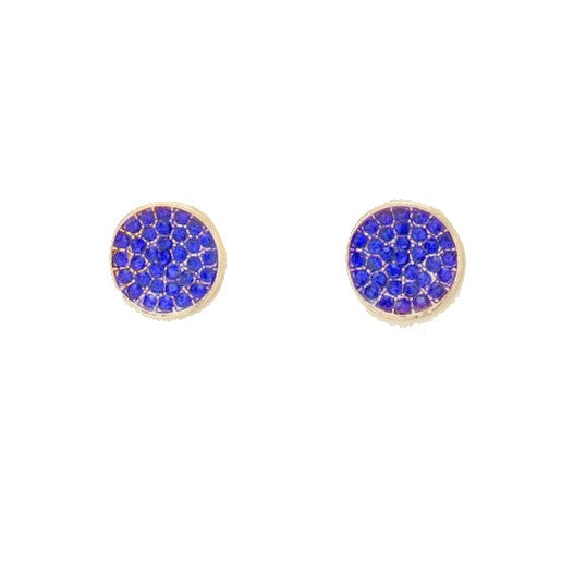 Sapphire Blue Rhinestone Pave Round Earrings