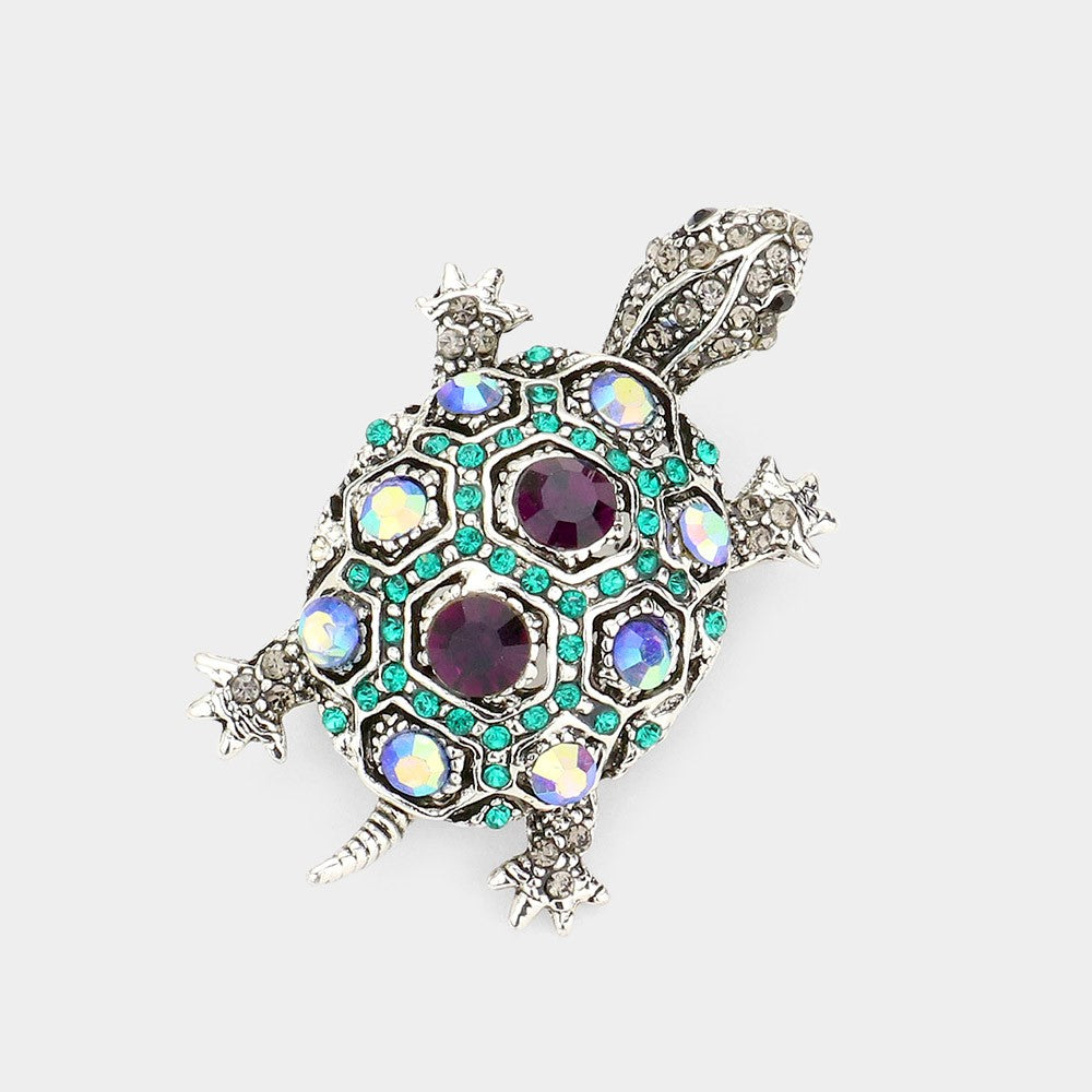 Rhinestone Paved Turtle Pin Brooch