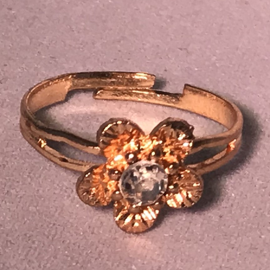 Adjustable Flower Ring with Rhinestone