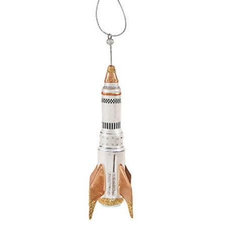 Glass Rocket Ship Christmas Tree Ornament (orange)