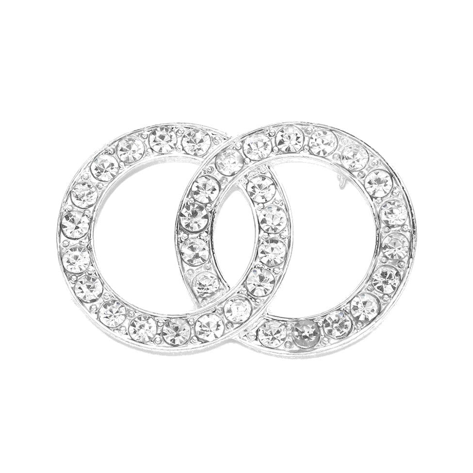 Round Rhinestone Double Circle Link Pin Brooch