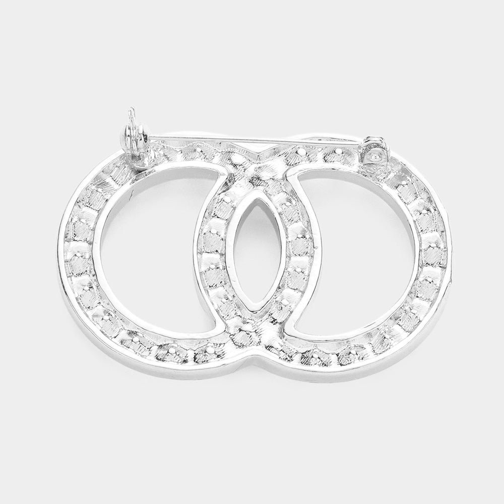 Round Rhinestone Double Circle Link Pin Brooch