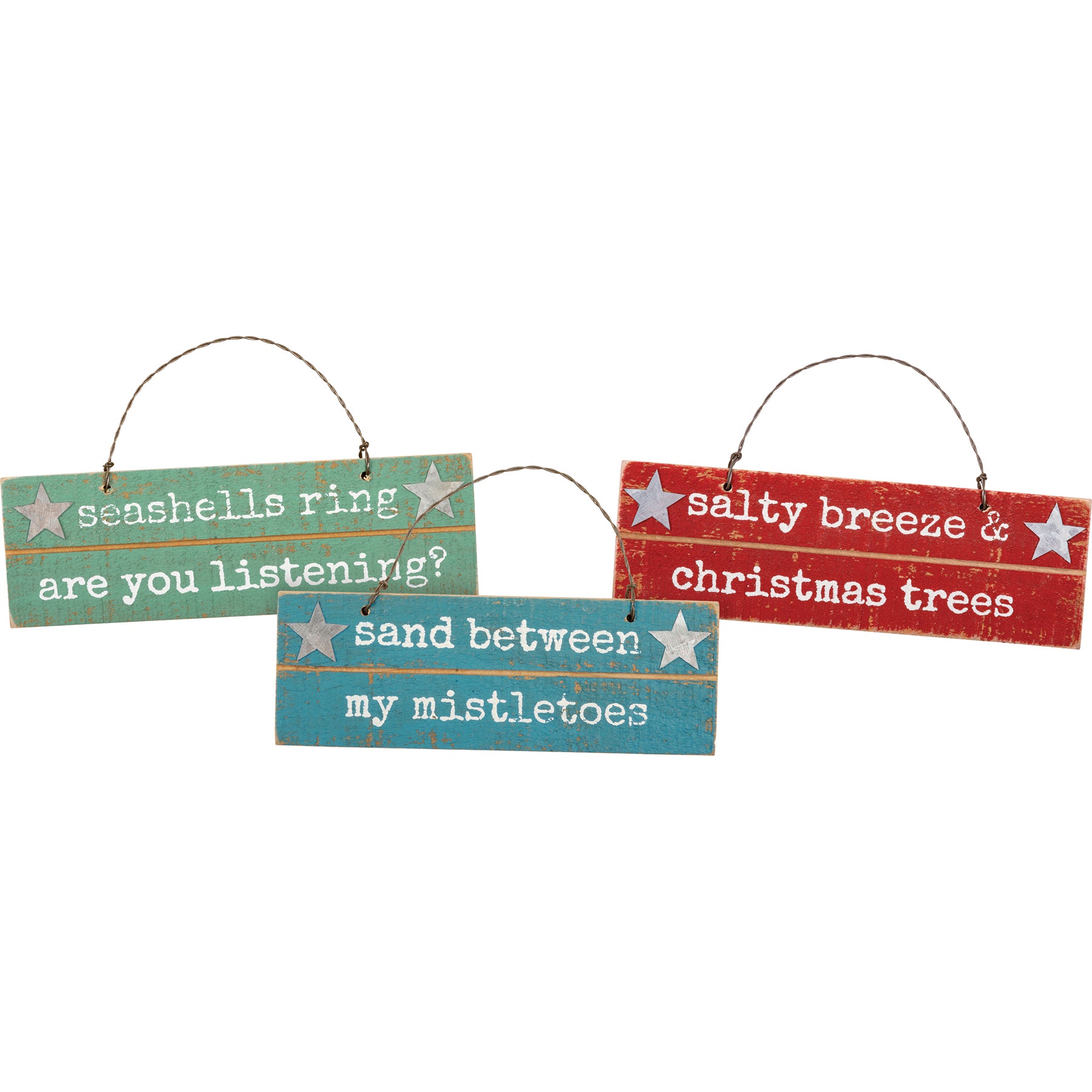 Seashells, Sand, Salty Christmas Tree Ornament Sign Set