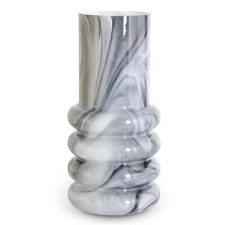 Glass White & Smokey Black Marbled Ribbed Glass Vases (Set of 2)
